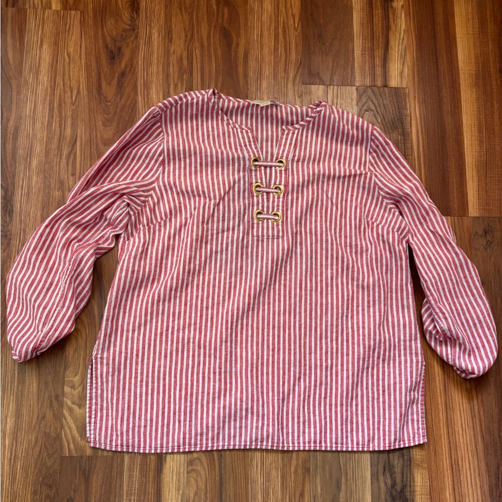 Michael Kors Red and White Boxy Button Down Blouse